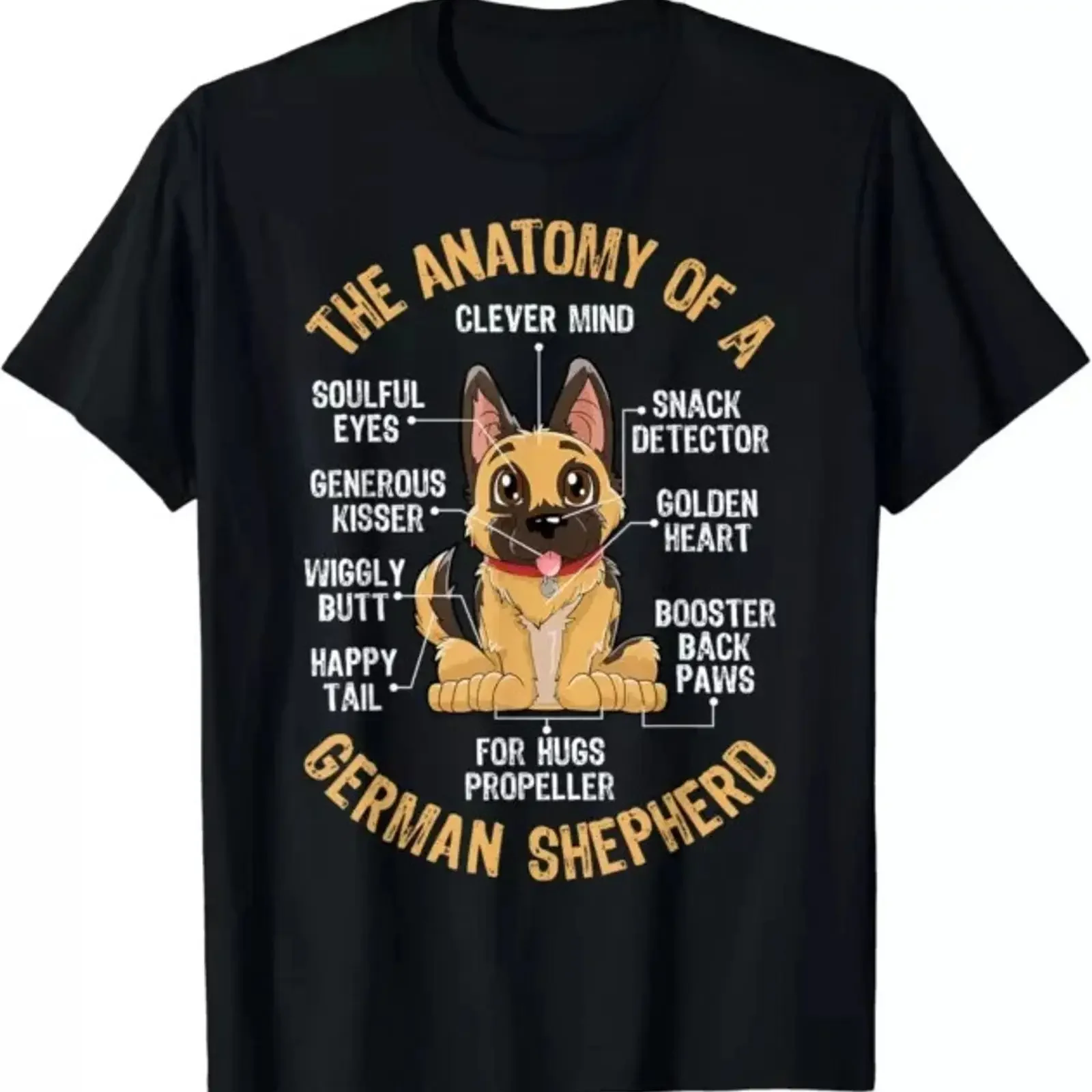 Anatomy of a German Shepherd T shirt Funny Dog Lover S 3XL vintage Washed Soft Versatile homme streetwear Casual Unisex