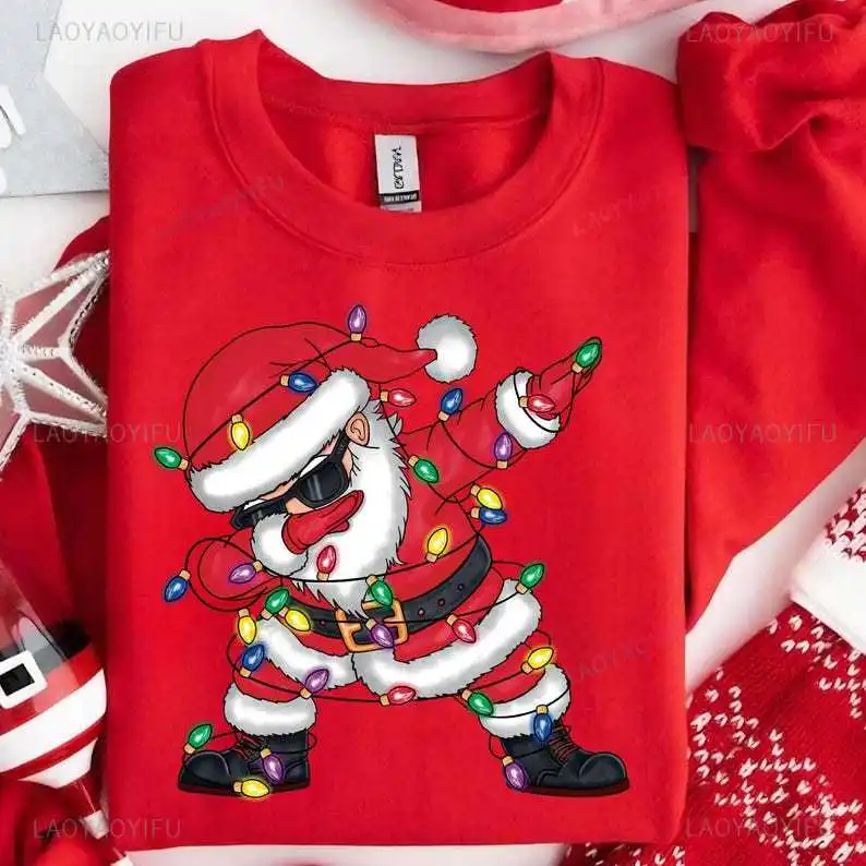 Woman Christmas Santa Claus Pink Hoodie Man Autumn and Winter Drop Shoulder Warm Long Sleeve Comfortable Cartoon Sweatshirt