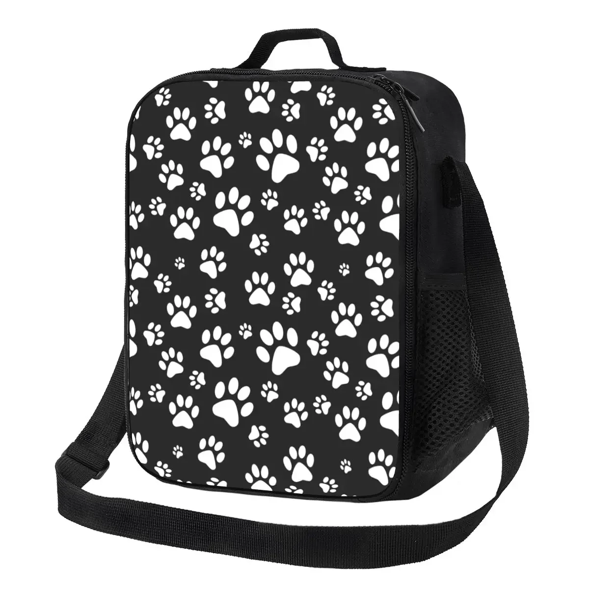 Custom White Puppy Dog Paw Portable Lunch Boxes Women Waterproof Thermal Cooler Food Insulated Lunch Bag Office Work