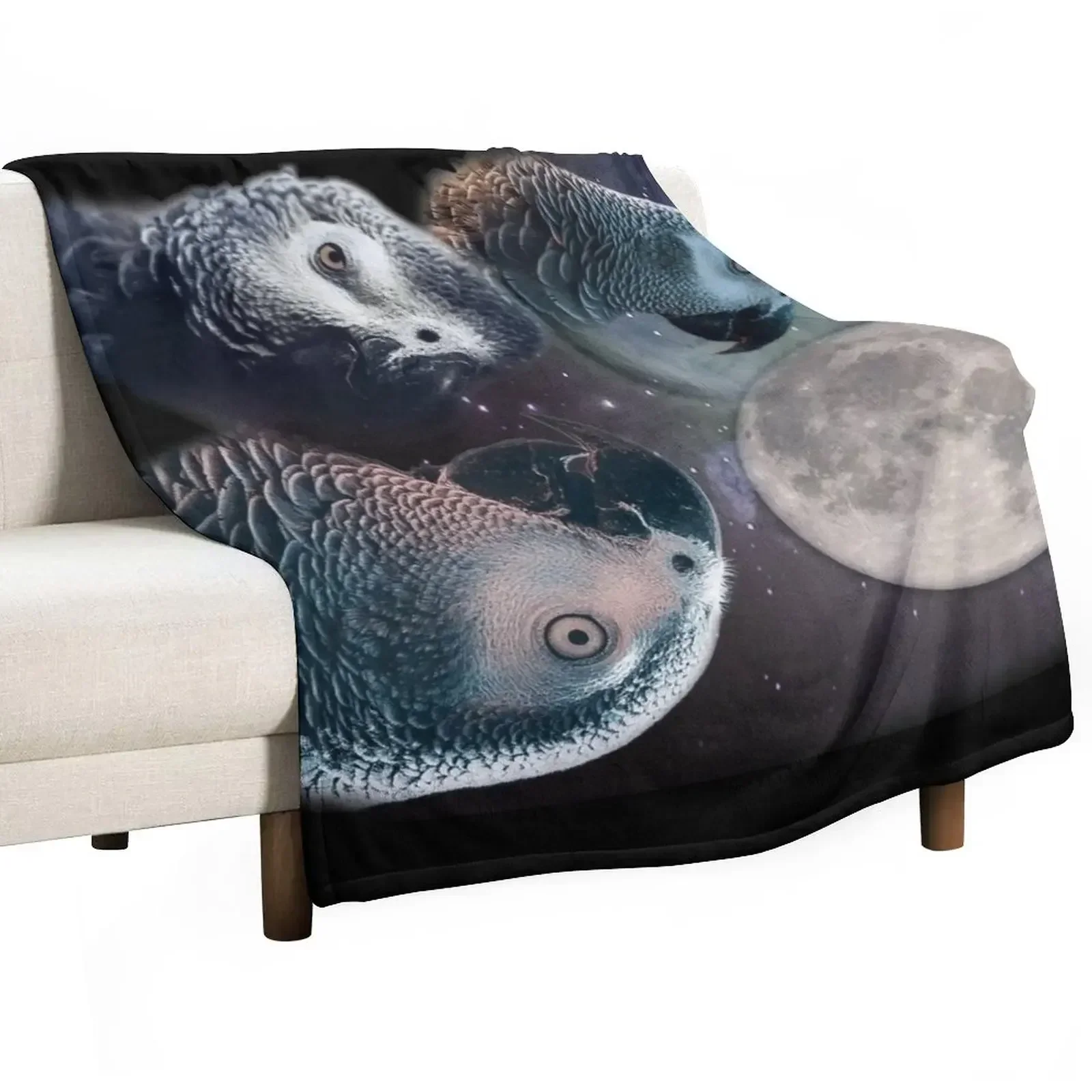 

New African Grey Parrot Three Wolves and Moon Style Throw Blanket Single Plaid on the sofa Beautifuls Luxury Blankets