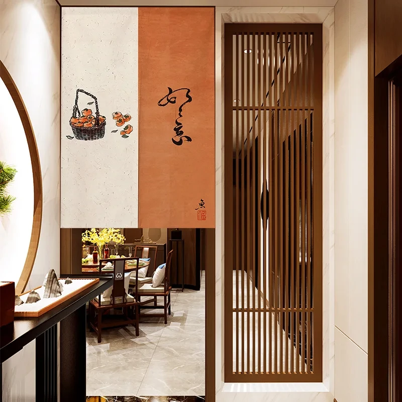 Persimmon Chinese Kitchen Door Curtain Noren Feng Shui Curtains Living Room Tea Room Home Decor Entrance Doorway Half-Curtain