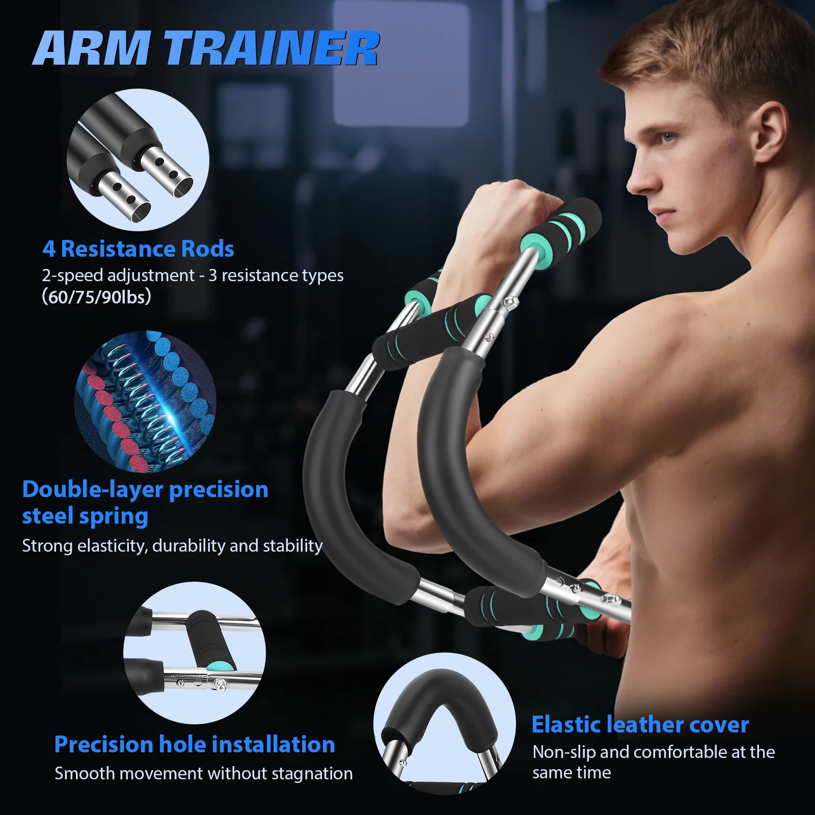 Twister Arm Trainer, Exerciser Chest Workout,Portable Power Twister Bar,Muscular Strength Enhancer,Portable Spring Resistance