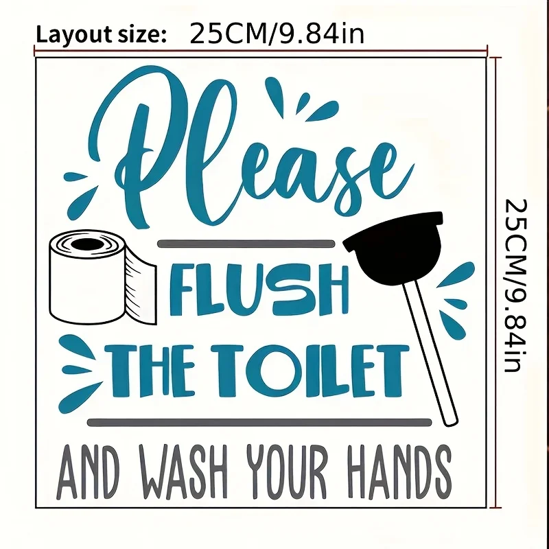 1 piece of PVC toilet wall sticker with Flush The Toilft font in the bathroom, toilet sticker in the bathroom