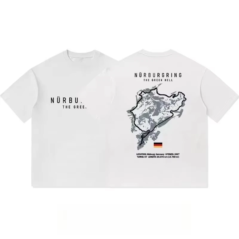 Nürburgring - T-Shirt mit North Loop Circuit-Karte, bedruckt, aus reiner Baumwolle, kurzärmelig, für Herren und Damen, Freizeitkleidung für Autoliebhaber – Detail 3