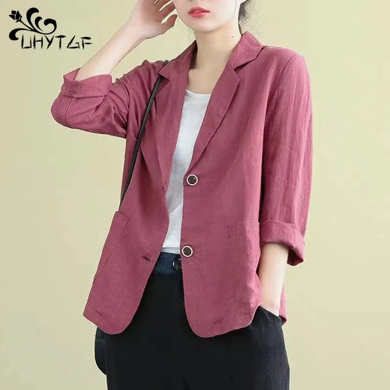 Frühling Herbst Baumwolle Leinen lose lässige Blazer weibliche Langarm elegante Mode Strickjacke Anzug Damen All-Match Mantel Jacke