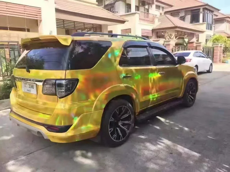 Matte Gold Metallic Vinyl Wrap Film Holographic Mirror Chrome Gold Car Wrapping Foil Roll Self Adhesive Decal Sticker