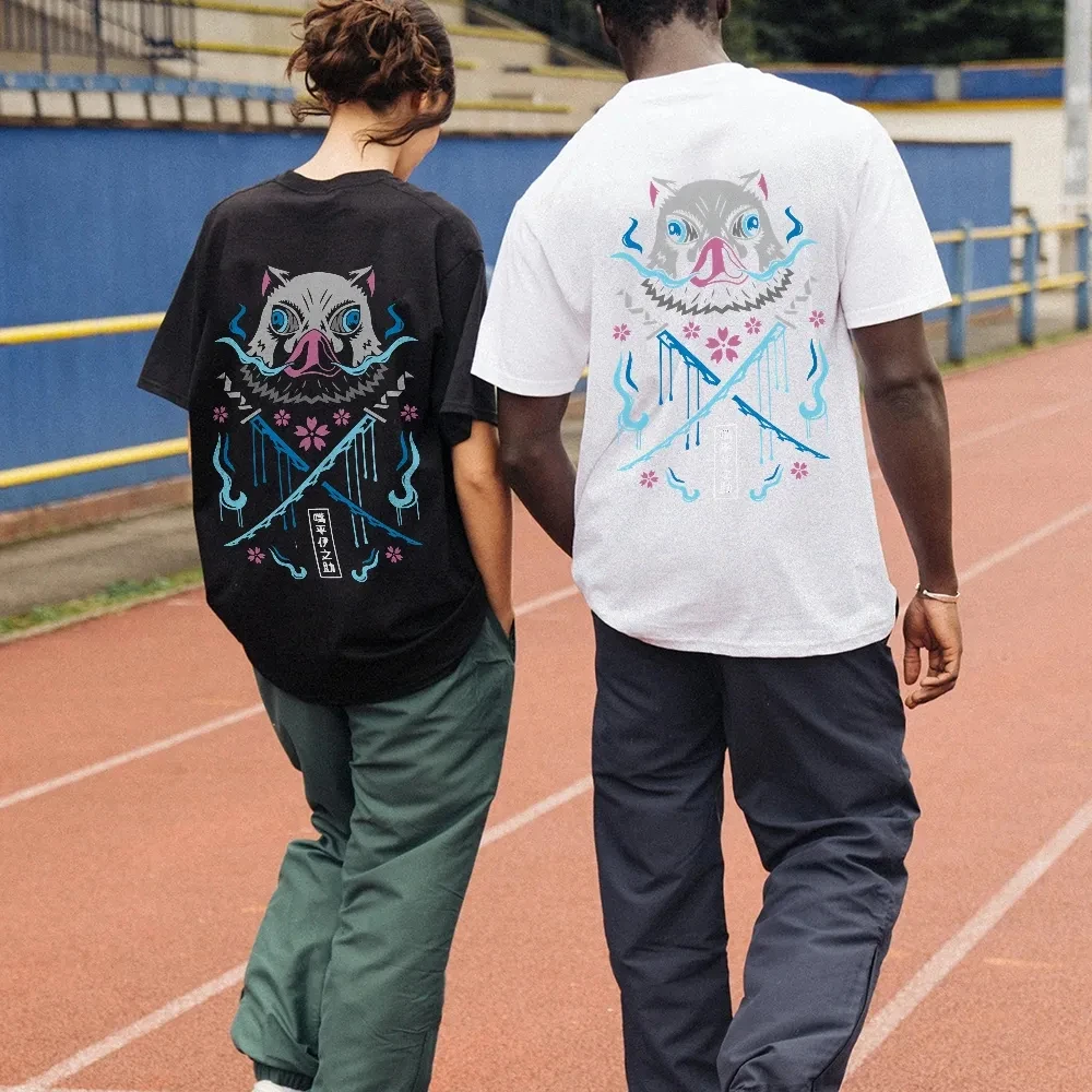 Demon Slayer Hashibira Inosuke Printing Men's and Women's Summer New Fashion Cotton Breathable Unisex Round Neck Anime T-Shirt