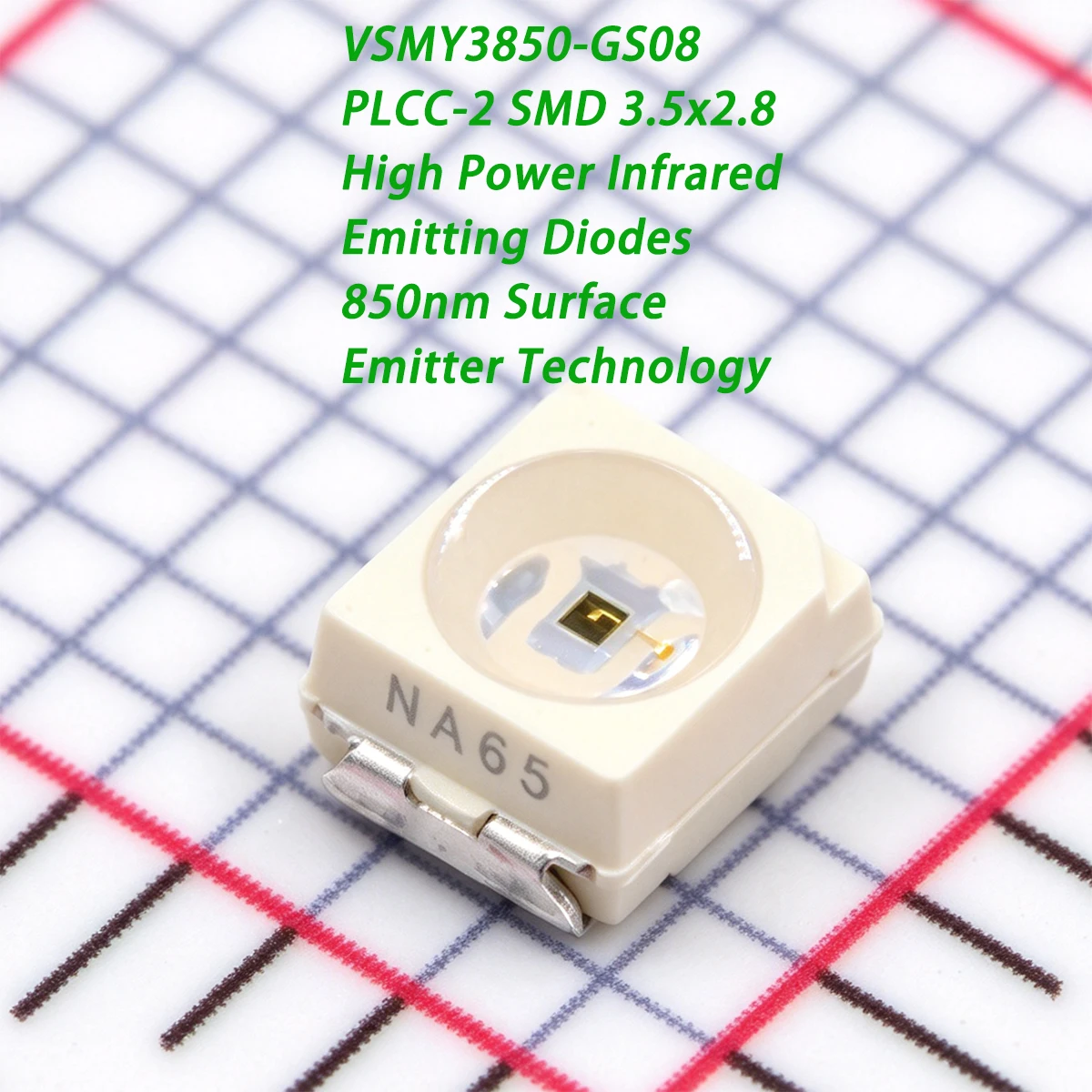 10PCS VSMY3850-GS08 PLCC-2 SMD 3.5x2.8 850nm 200mW 12mW/sr@IF=100mA 17 25 150 mW/sr NEW Original Power Infrared Emitting Diodes