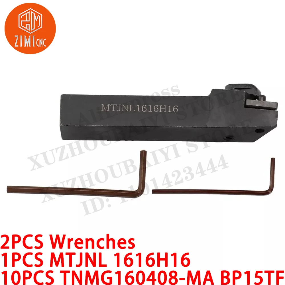 1PCS MTJNL 1616H16 Suporte de ferramenta de torneamento de 16 mm * 100 mm + 10PCS TNMG160408-MA Insertos de torneamento CNC ferramentas de corte mecânicas de torno de metal