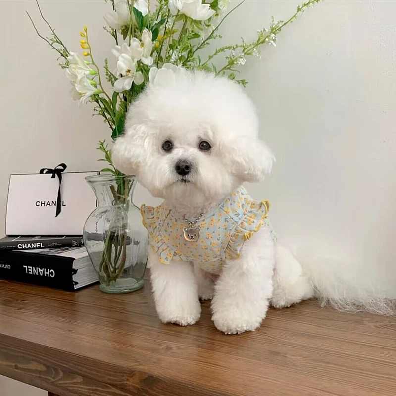 Pet Summer Thin Style Vest Teddy Bichon Two-Legged Clothes Bomei Floral Pullover Flared Sleeve Dog Clothes XS-XL