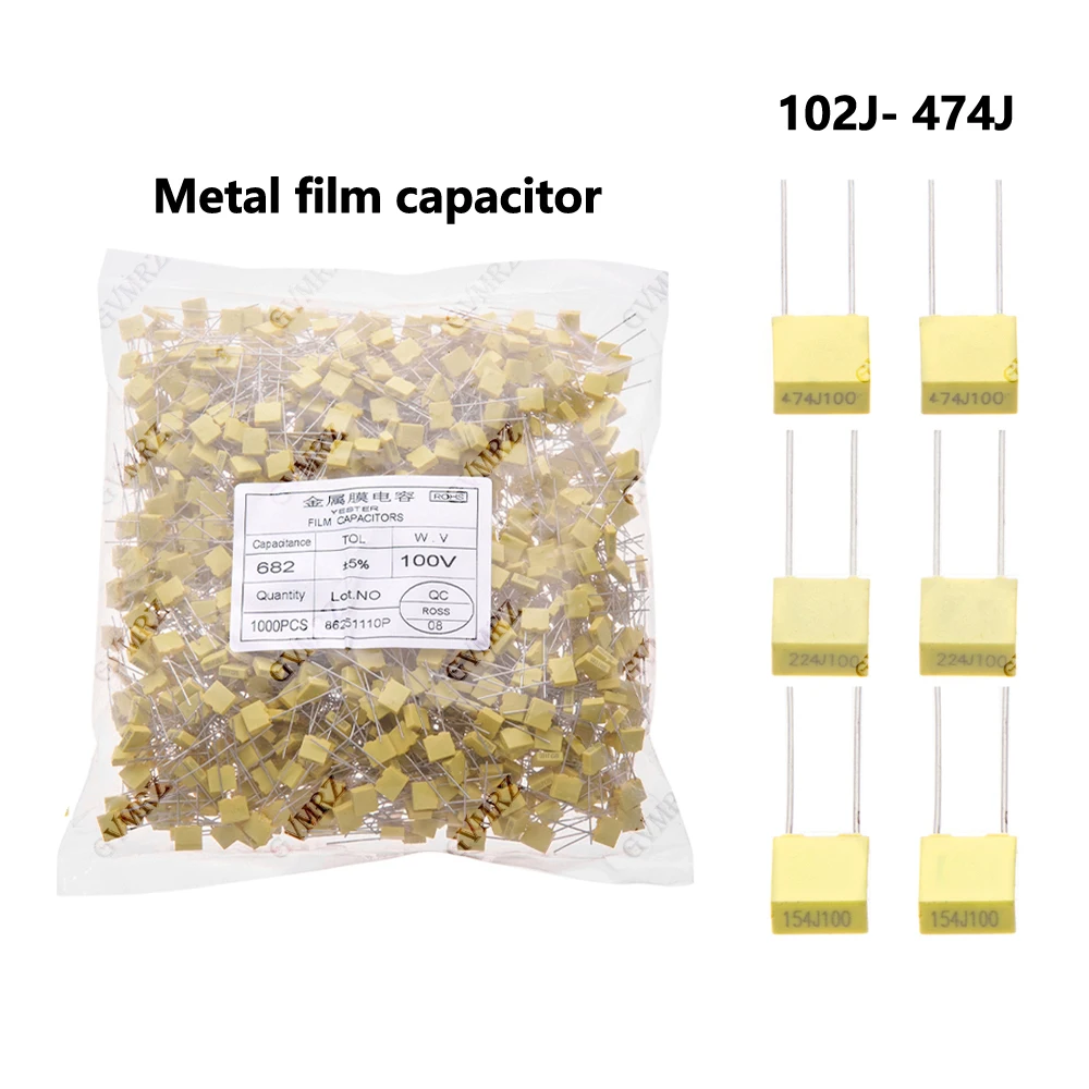 20pcs/100pcs/1000pcs 222J 332J 472J 682J102J152J 103J Capacitor de filme metálico 1NF 22NF 47NF 1.5NF 5NF 100NF 220NF
