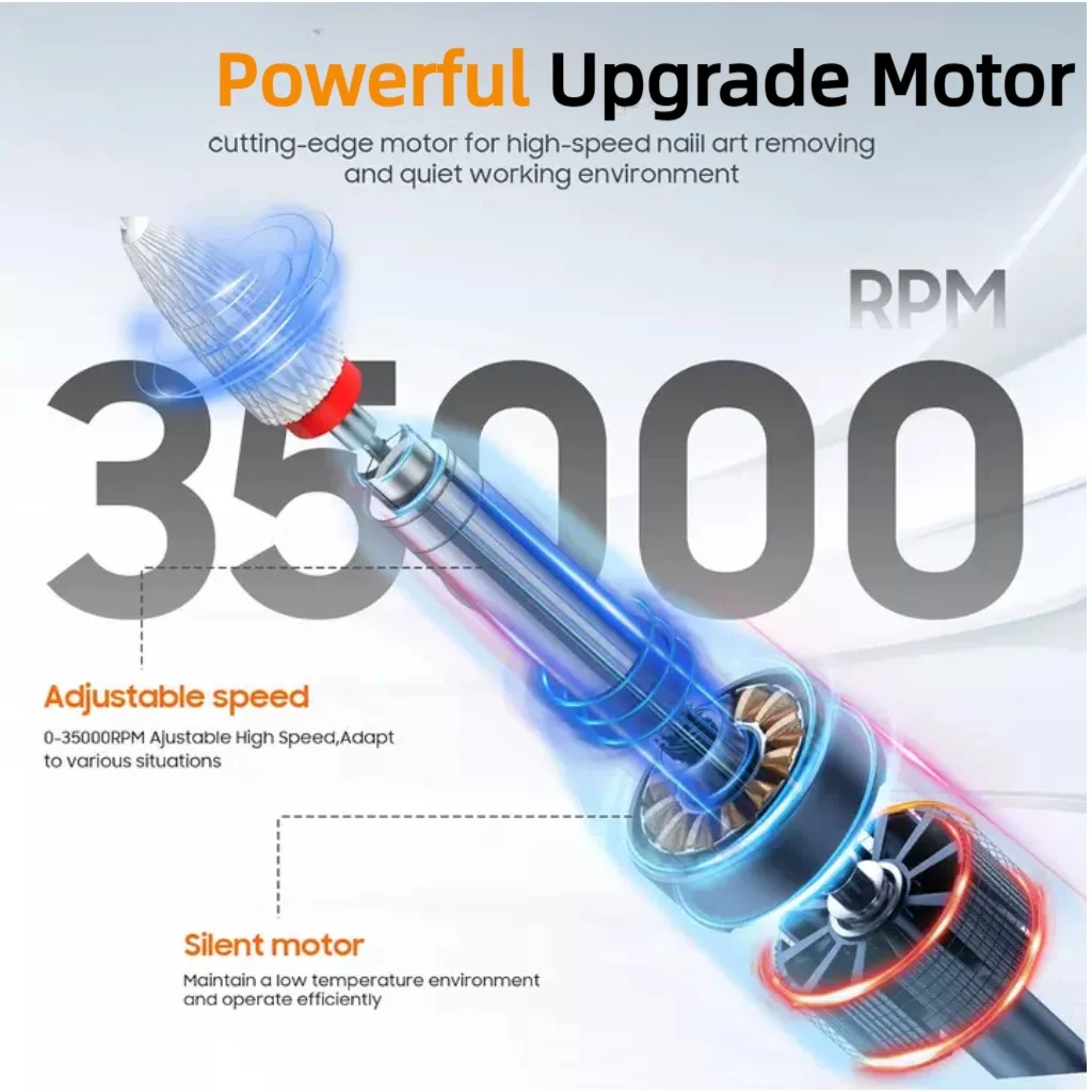 プロ仕様ポータブルネイルドリルマシン35000RPM電動ネイルファイル、6個のドリルビット付き、アクリルネイルジェル用マニキュアツールセット