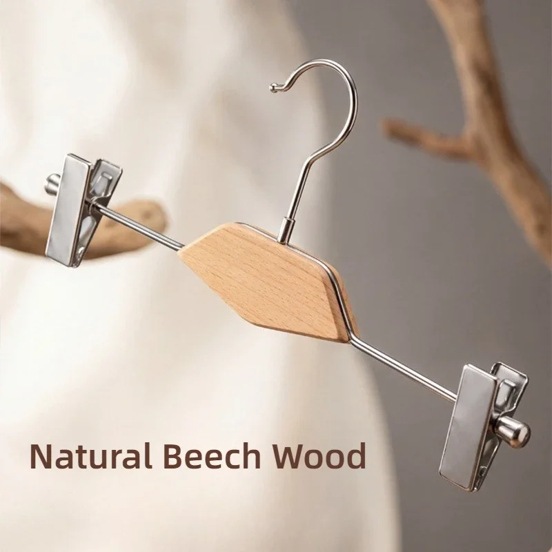 Beech Wood Metal Trouser Hanger,High-quality Smooth Hanger with Traceless Clip for Pants Storage,Multifunctional Skirt Organizer