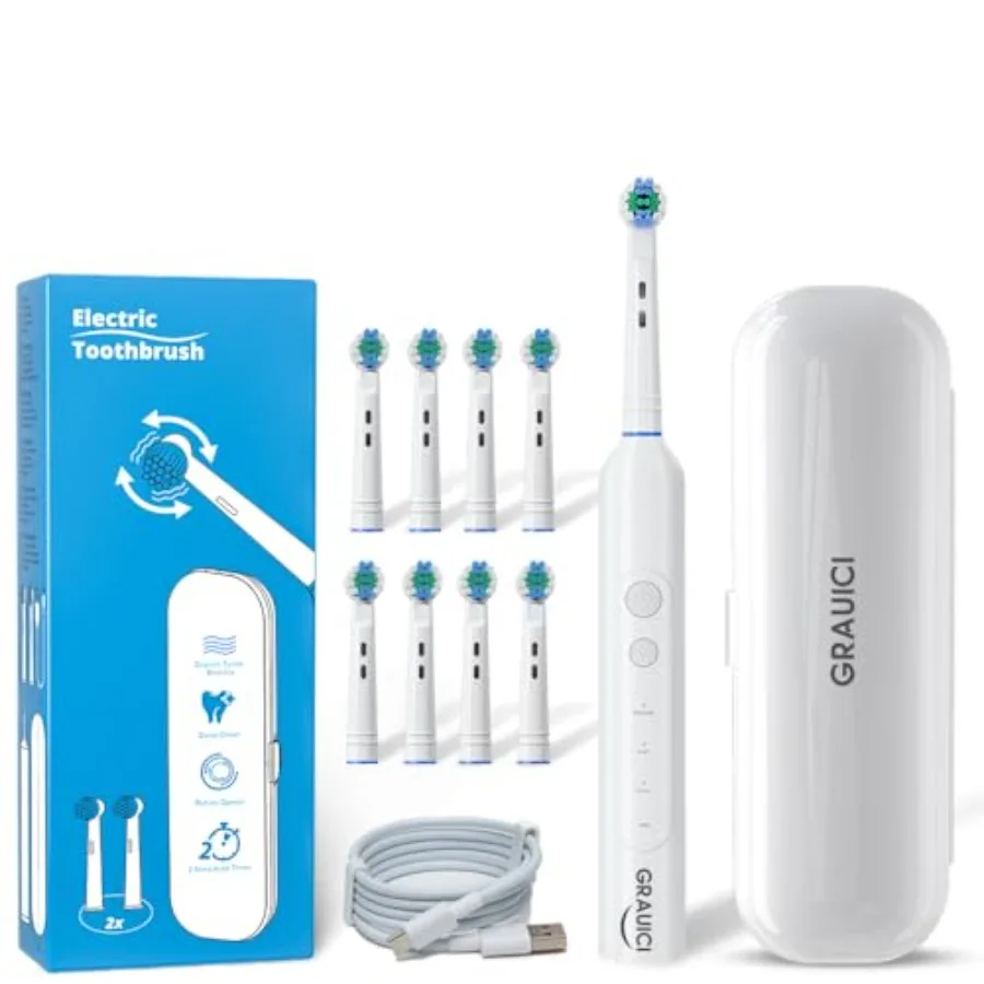 

Deep Clean Rechargeable Electric Powered Toothbrush Rechargeable Electric Toothbrush with 8 Brush Heads Pressure Sensor to Prot