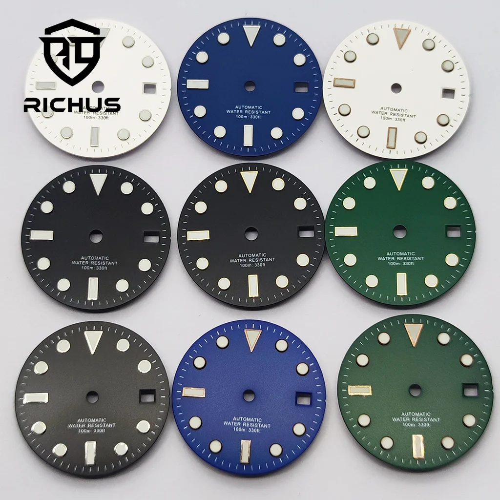 RICHUS 28,5 mm quadrante dell'orologio quadrante nero blu verde luminoso adatto NH34 NH35 NH36 ETA2824 2836 movimento Miyota8215-DG