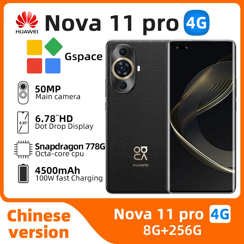 Huawei Nova 11 Pro 4G Telefono cellulare 6.78" Kunlun Glass Snapdragon 778G HarmonyOS 3.0 100W SuperCharge Telefono usato originale