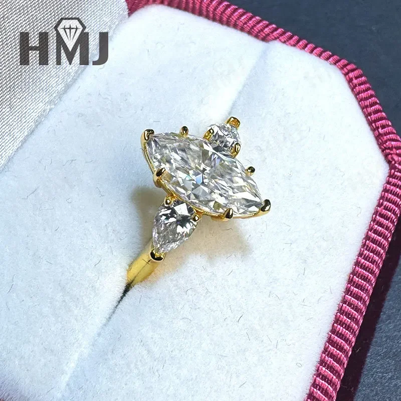 3ct Moissanit-Ringe, Marquise-Schliff, 7x14mm, D-Farbe, VVS1, 925 Sterling Silber, für Liebesantrag, Verlobungsring, Brautschmuck – Detail 14
