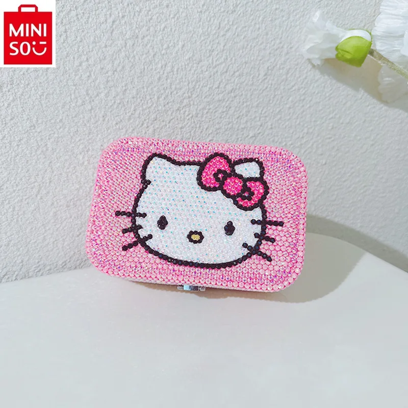 MINISO 2024 Fashion New High Quality Diamond Stick Hello Kitty Cute Jewelry Bag Women\'s Sweet Multi functional Storage Box