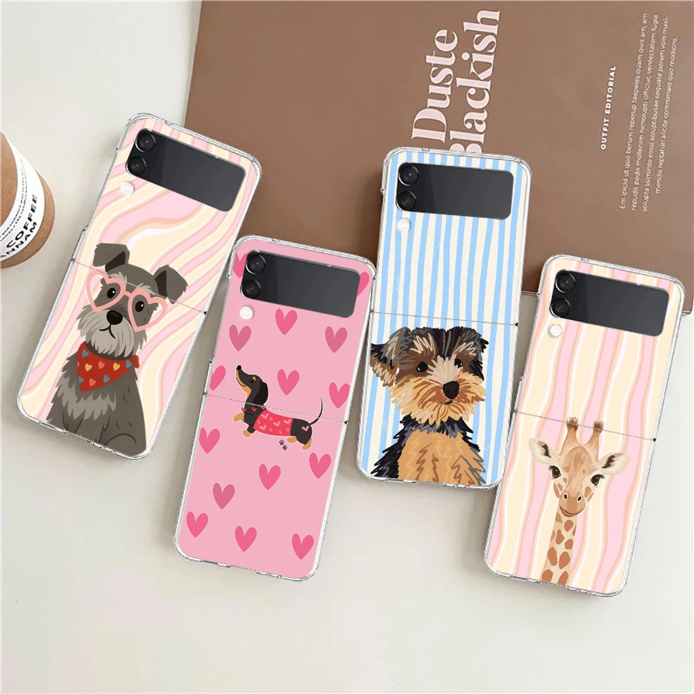 Colorful Striped Base Animal Phone Case for Samsung Galaxy Z Flip 3 4 5 6 7 8 Folding Shell For Samsung Z Flip5 PC Hard Cover