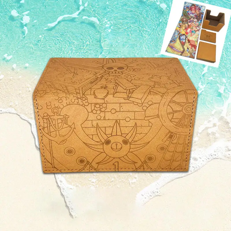 One Piece Thousand Sunny DIY Large Capacity Leather Card Box Thickened Anime Game Collection Card Storage Box