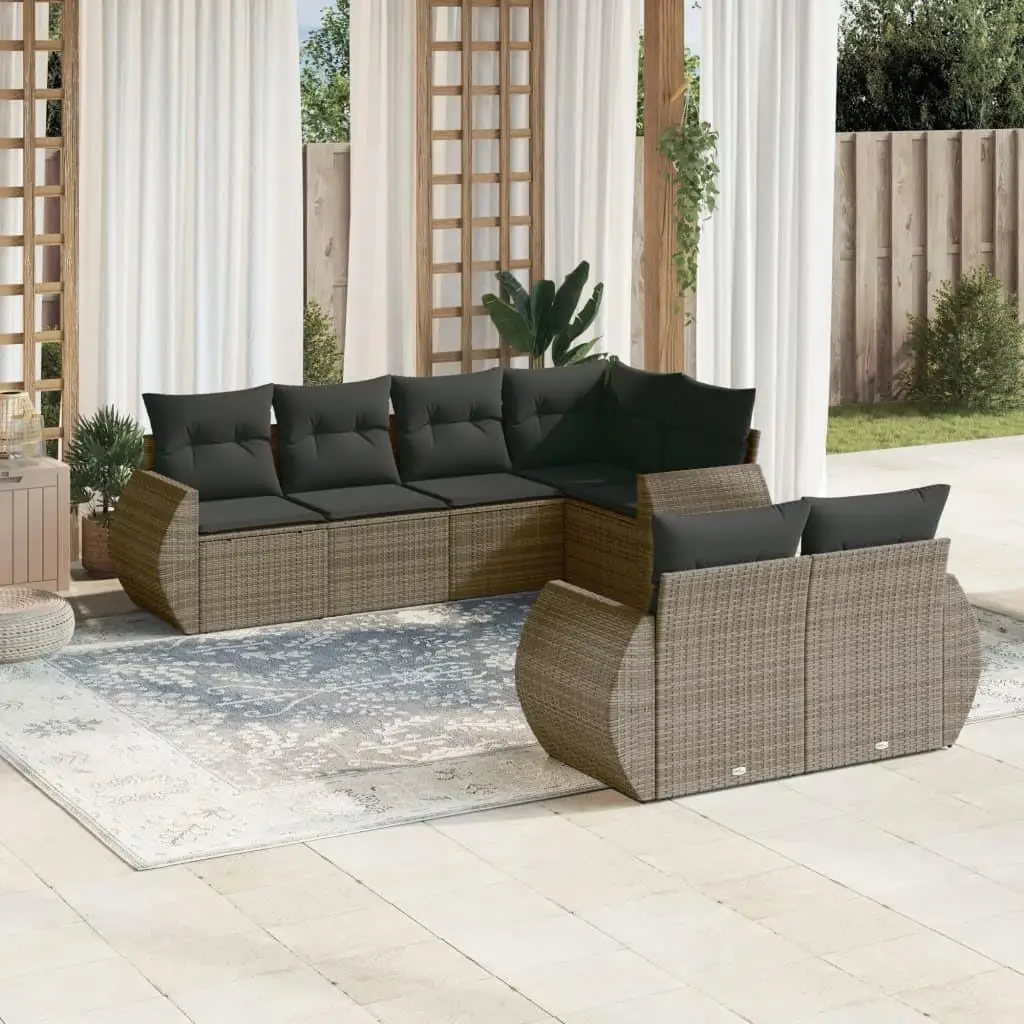 

Stylish Garden Sofa Set Grey PE Rattan Powder Coated Steel 7 Piece Outdoor Furniture