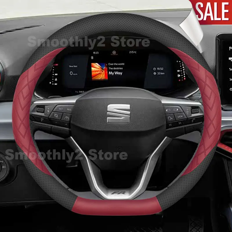 Leather Car Steering Wheel Cover For SEAT Arona Xperience FR Ibiza MK5 2017-2024 Leon 5F MK3 ST 2013-2022 Interior Accessories