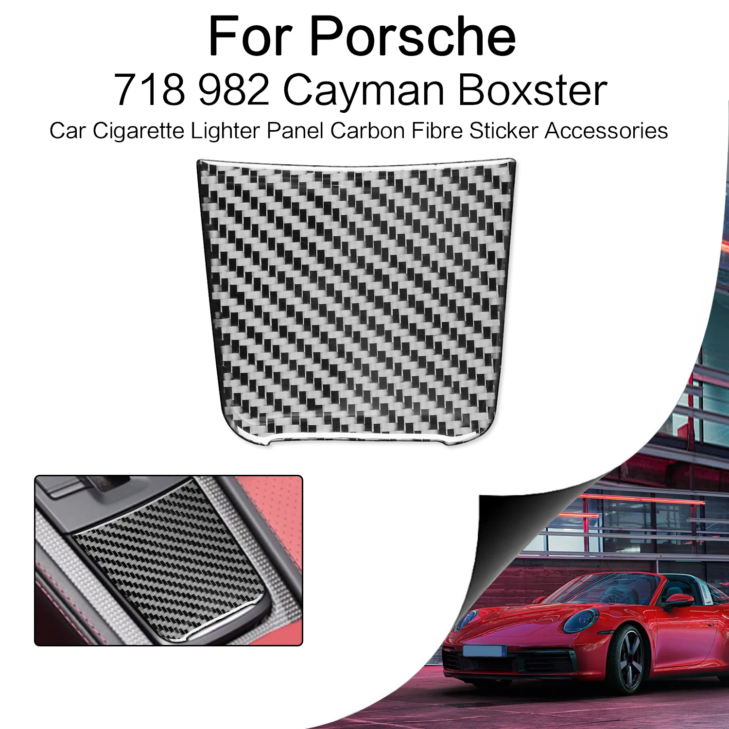 Car Cigarette Lighter Panel Carbon Fiber Sticker For Porsche 718 982 Cayman Boxster T S GTS GT4 Spyder RS Car Accessories