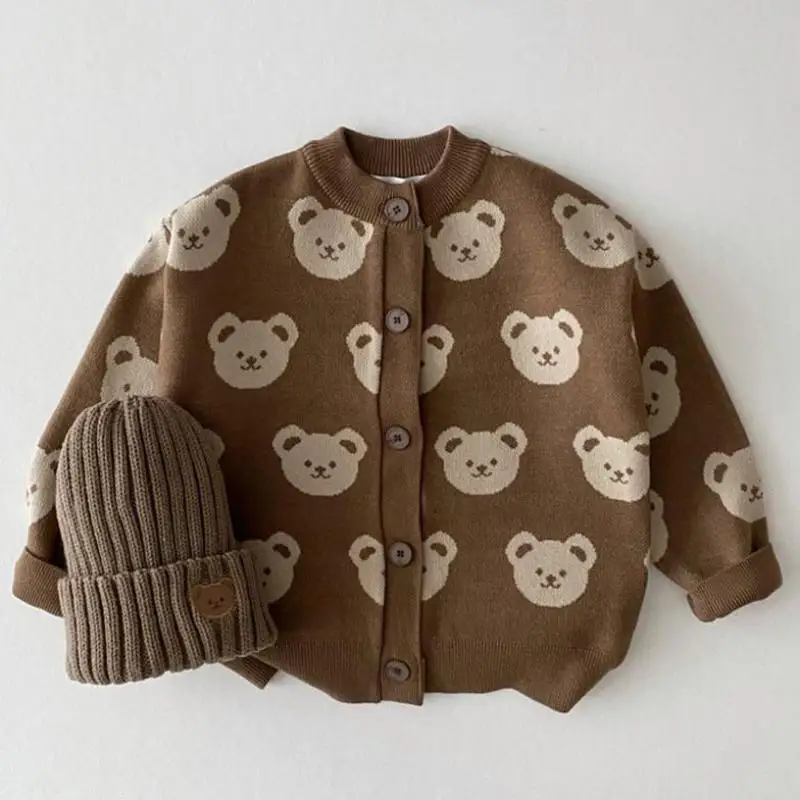 Toddler Baby Boy Knitwear Children Cardigans Girls Clothes Cartoon Bear Knit Sweater Kids Jackt Autumn Coat Outerwear For 0-4Y