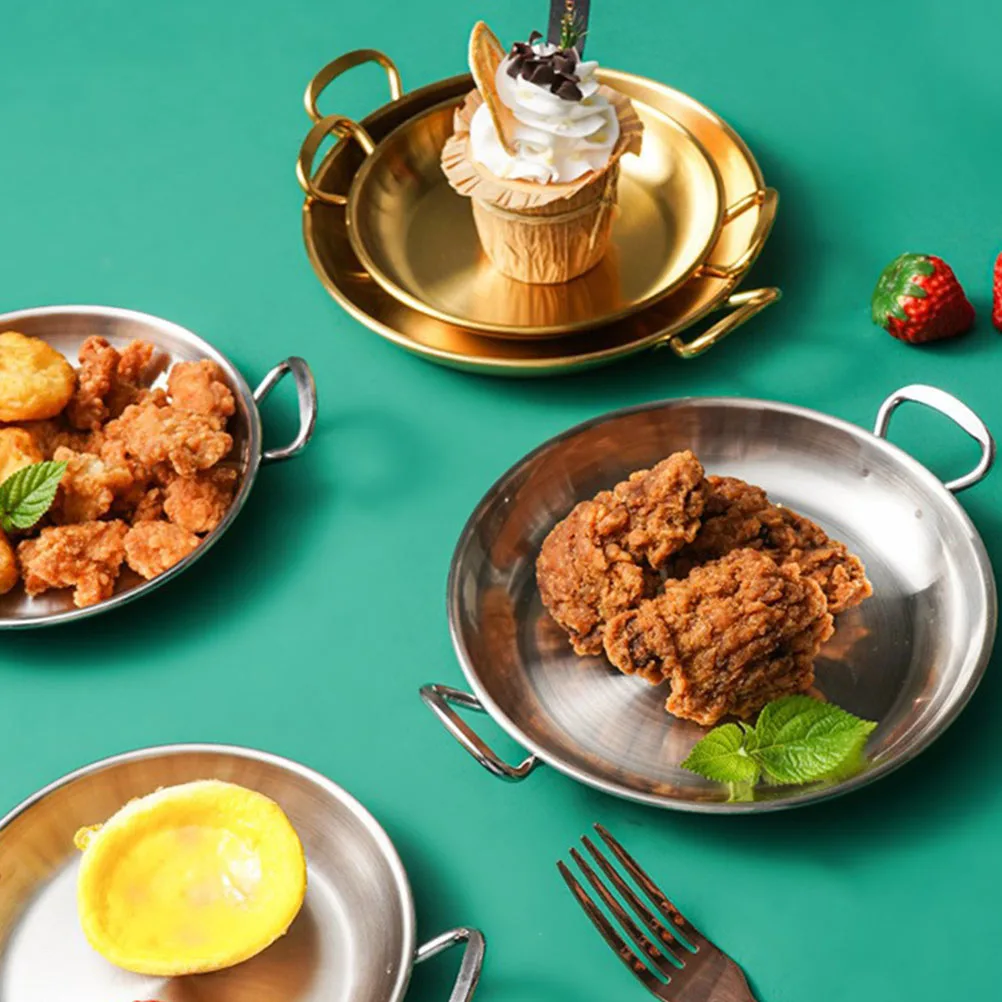 

Stainless Steel Sea Food Holder Double Handle Serving Tray For Fried Chicken Pizza Snacks Fruits Desserts Appetizers Home