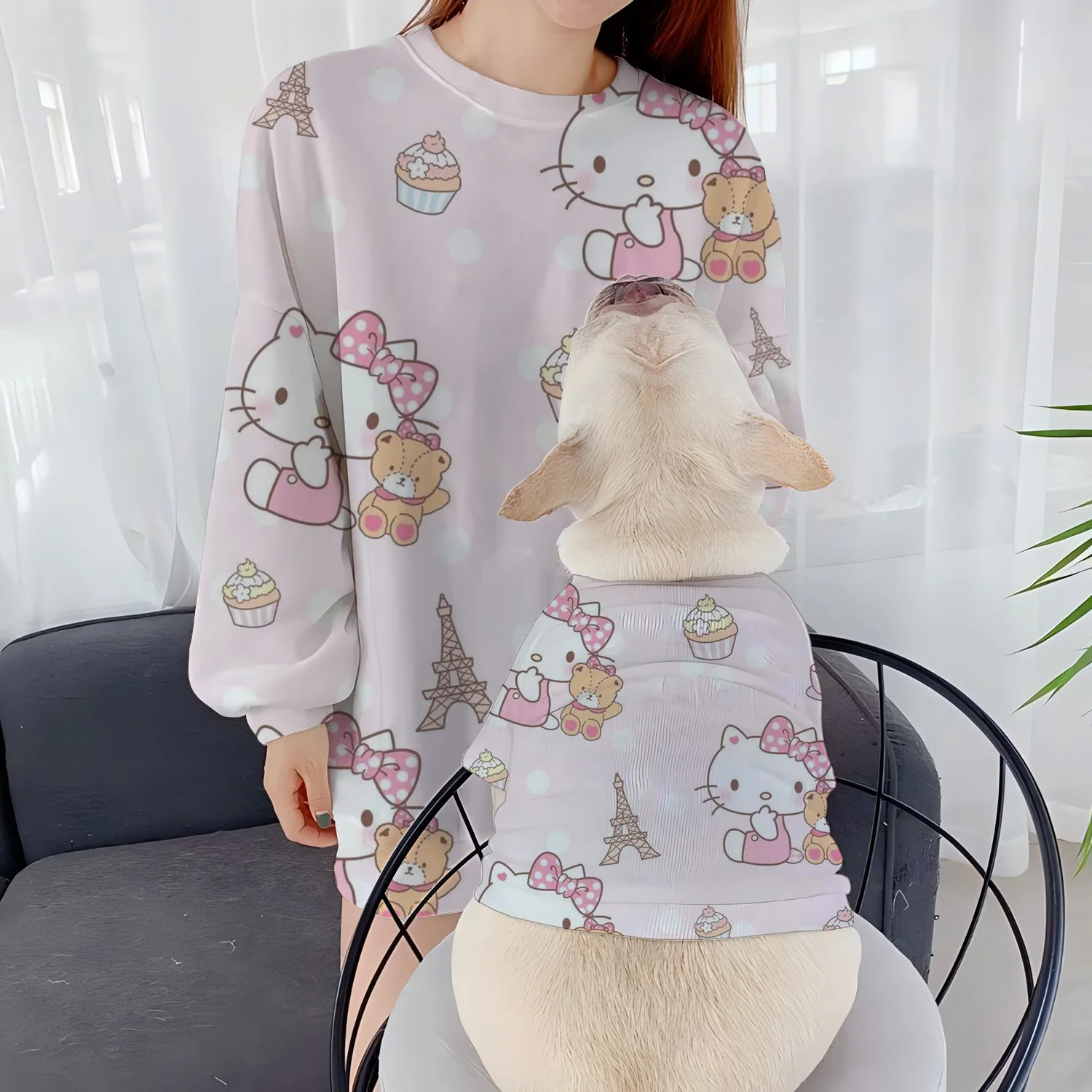 Women's Clothing Casual Sweatshirts Dog Long Sleeve Pet Autumn Clothes Round Neck Hello Kitty Winter Puppy Parent-Child Pullover