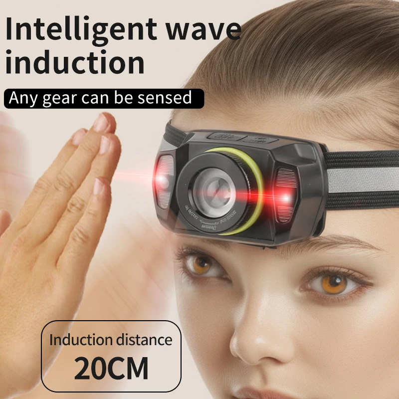 White Laser Headlamp LED Sensor Strong Light Headlight Mini USB Rechargeable Zoom Head Light Portable Camping Search Light