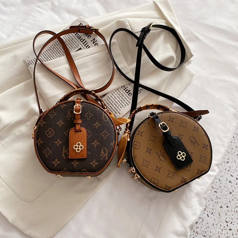 Bolso de lujo con estampado Vintage para mujer, bandolera pequeña y redonda de seda con diseño de flores antiguas, novedad de 2023