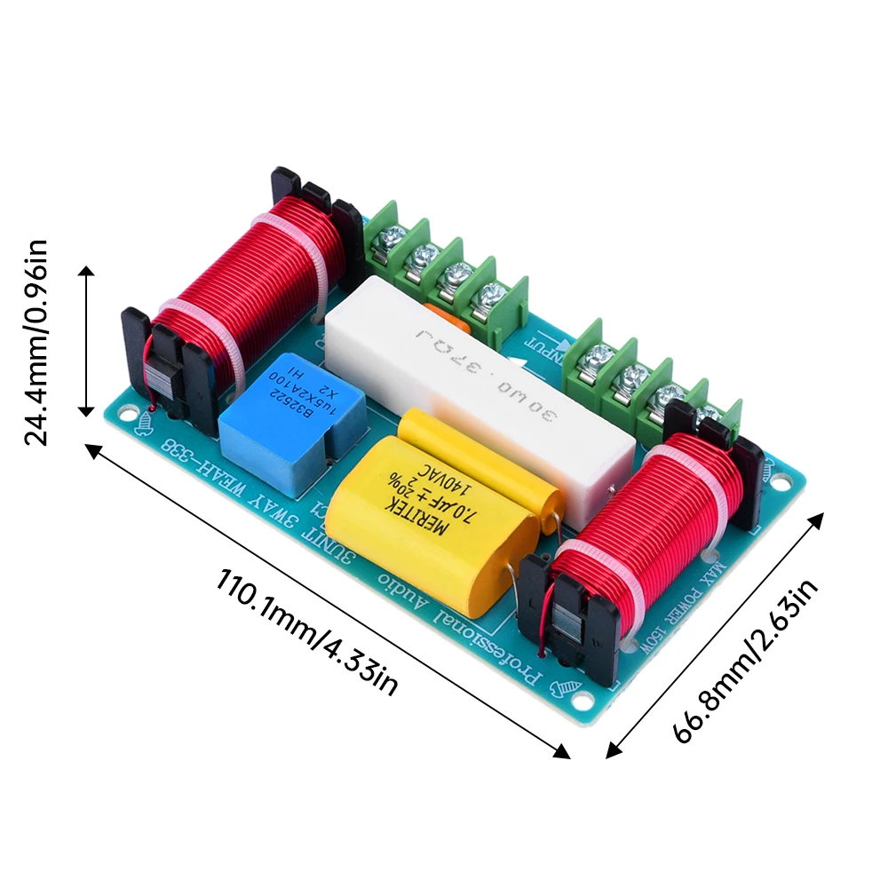 120W 3-drożny dzielnik częstotliwości audio z zaciskiem tonów wysokich + średnich + niskich Zwrotnica Filtr głośników do 8-calowego głośnika DIY