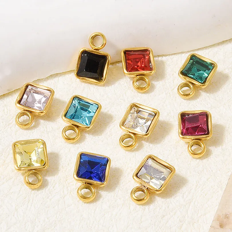 10 قطع سحر ملون صغير مربع كريستال الزركون قلادة للماء الفولاذ المقاوم للصدأ قلادة اليدوية القرط قلادة صنع #5