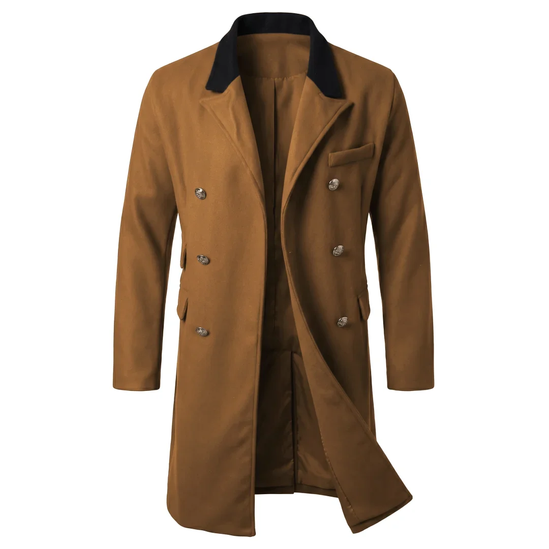 Neuer Winter-Herren-Doppelreihiger Trenchcoat mit Kontrastfarben-Design, Casual/Streetwear, Mehrere Taschen, Warme Winddichte Jacke – Detail 17
