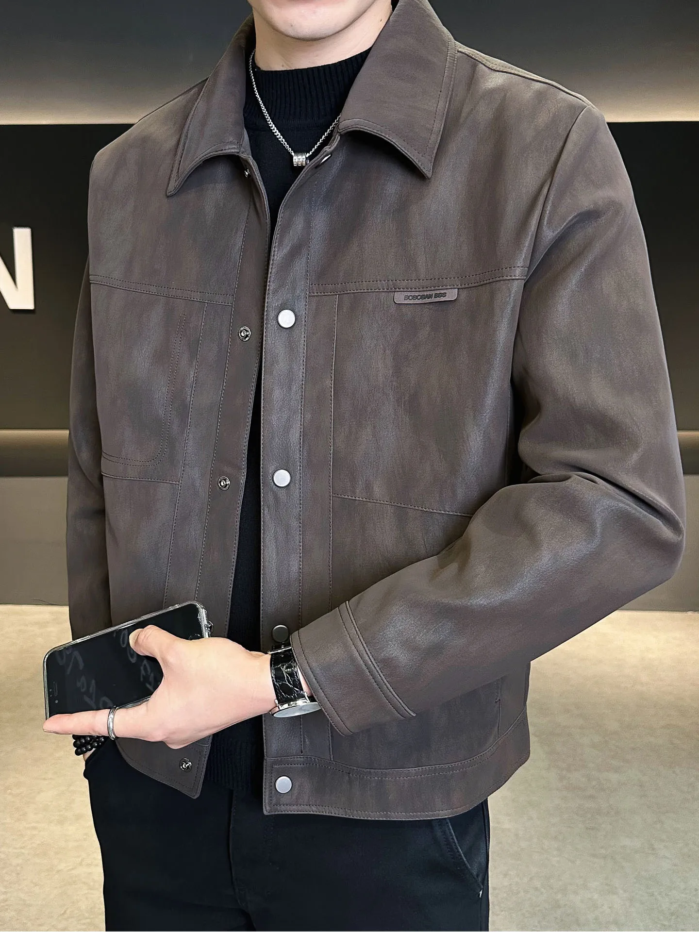 

Мужская кожаная куртка 202, новинка Faion, брендовая мотоциклетная кожаная куртка с воротником-стойкой, высококачественная осенняя одежда