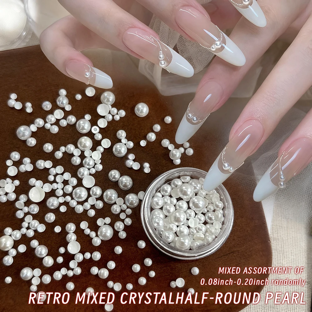 1 scatola di ciondoli per unghie con perle semicircolari 3D multi-dimensioni eleganti perle bianche con retro piatto decorazioni per unghie accessori per manicure 1