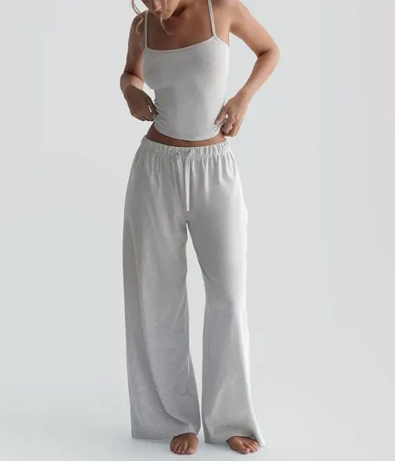 

Women's 2-Piece Summer New Color Casual Simple Square Collar Suspender Strap High Waisted Straight Leg Pants Home Pants Set