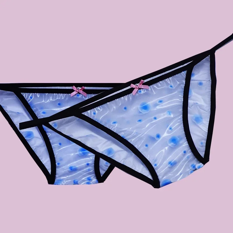 

Transparent Big Polka Dot PVC Plastic Briefs Bra Soft Silent ABDL Panties Sexy Low Waist Leak Proof Couple Underpants Party Club