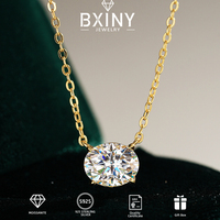BXINY 2CT Oval Cut Moissanite Solitaire Pendant Necklaces S925 Silver Plate 14K Gold Neck Chain for Women Fine Jewelry Gifts GRA
