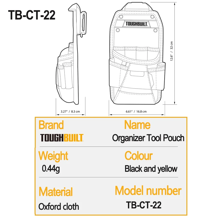 Imagem -02 - Bolsa Técnica Toughbuilt Tb-ct22 com Coldre Ajustável Cliptech 11 Bolsos e Alças Alças de Chave de Fenda de Ajuste Confortável