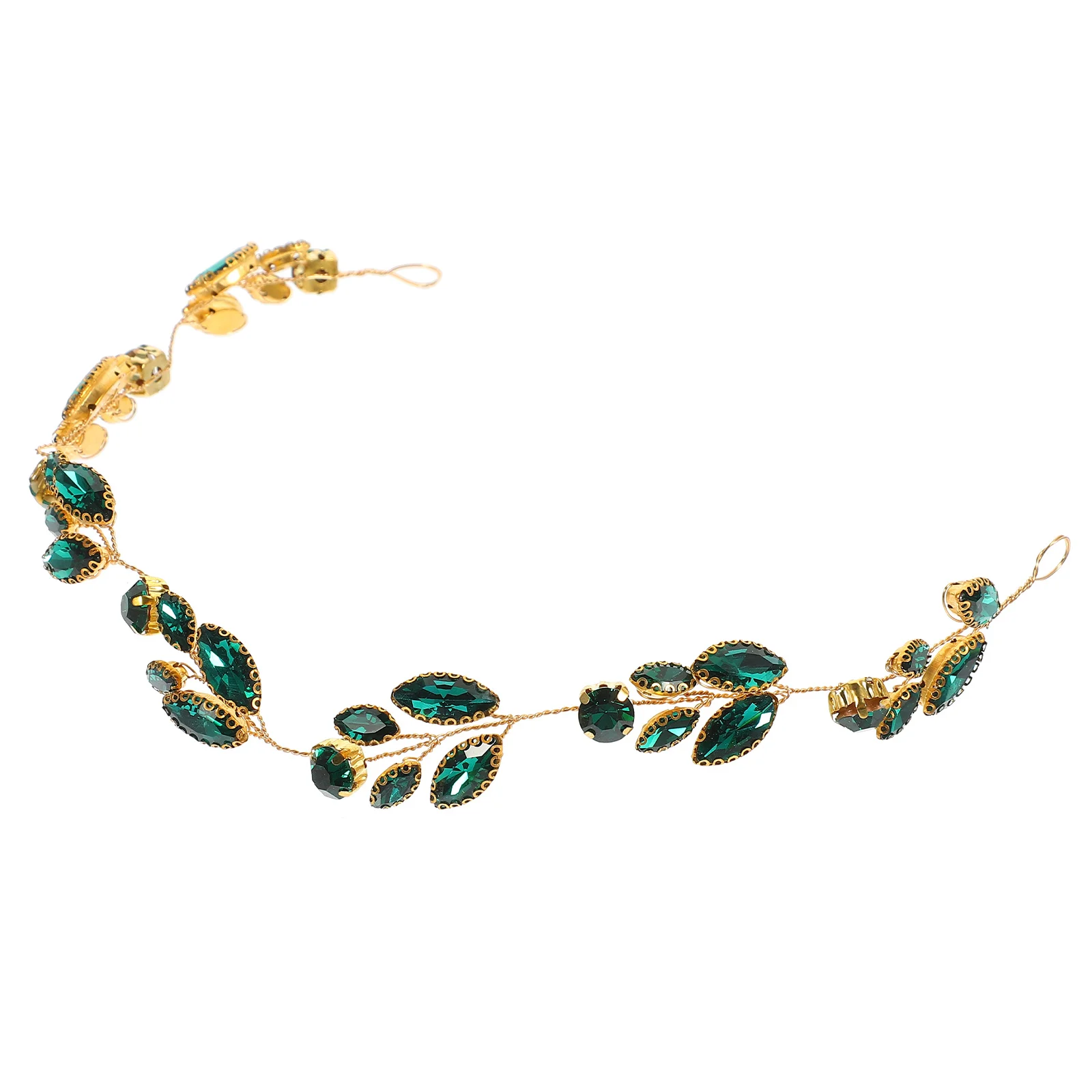 عصابة رأس معدنية لحفلات الزفاف باللون الأخضر، غطاء رأس رائع لحفلات الزفاف، غطاء رأس على شكل سلسلة لإكسسوارات شعر الزفاف والعروس #1