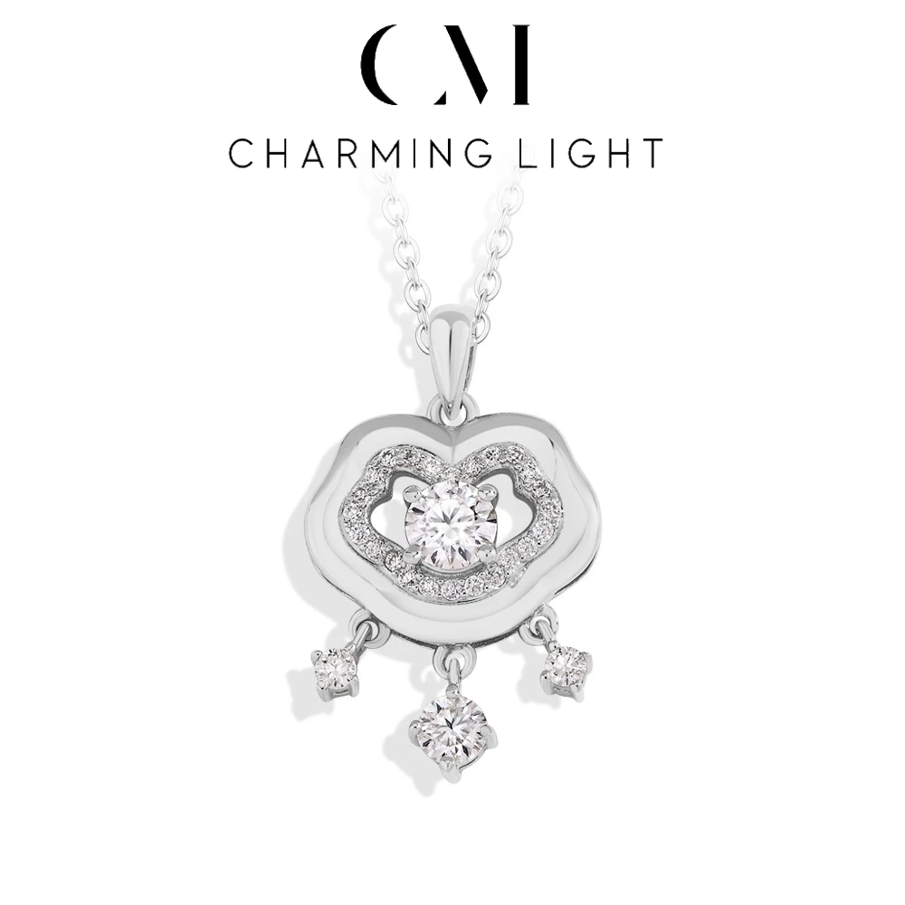 

Charming Original Design Moissanite Pendant Necklace 925 Sterling Sliver For Women Chinese Lock Holiday Gifts With Health Lucky