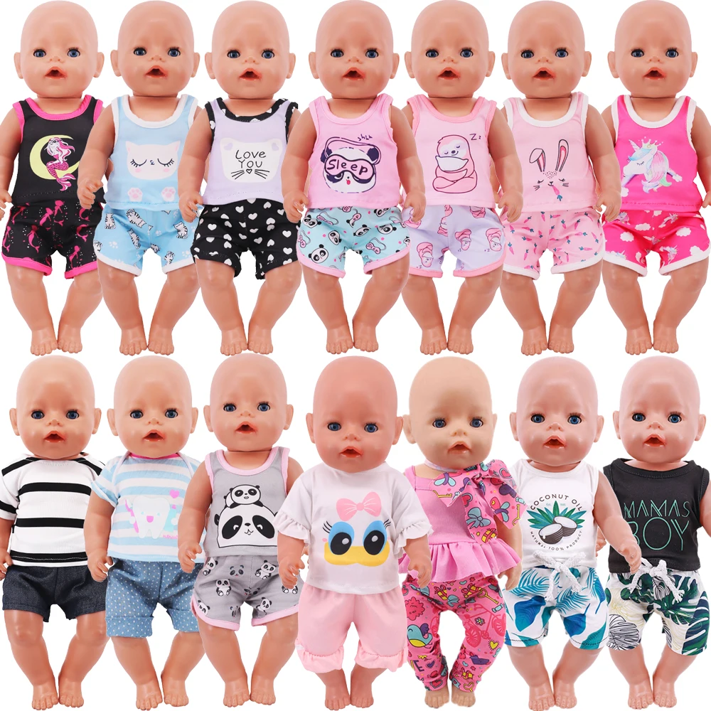 Cute Top + Shorts For 43 Cm Born Baby Reborn Doll Clothes Accessories 18 Inch American Doll Girls Toys Our Generation Nenuco