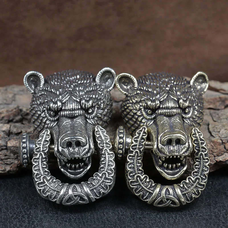 Bear Head Brass Buckle EDC Outdoor DIY Woven Paracord Survival Bracelets Supplies Accessories Retro Umbrella Rope Lanyard Beads