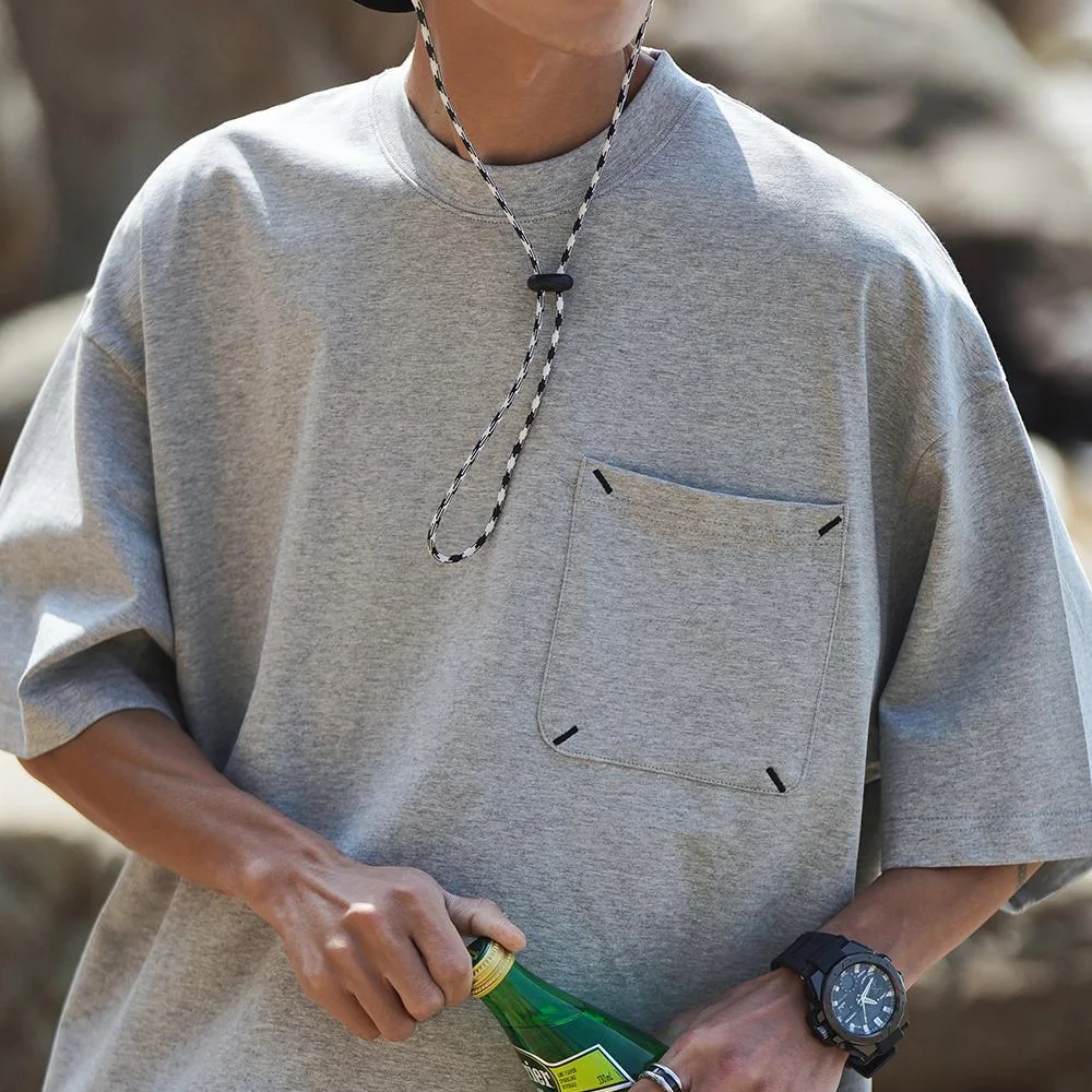 

Summer style retro cotton pocket short-sleeved mens casual quarter-sleeved trendy brand Japanese loose T-shirt half-sleeved men