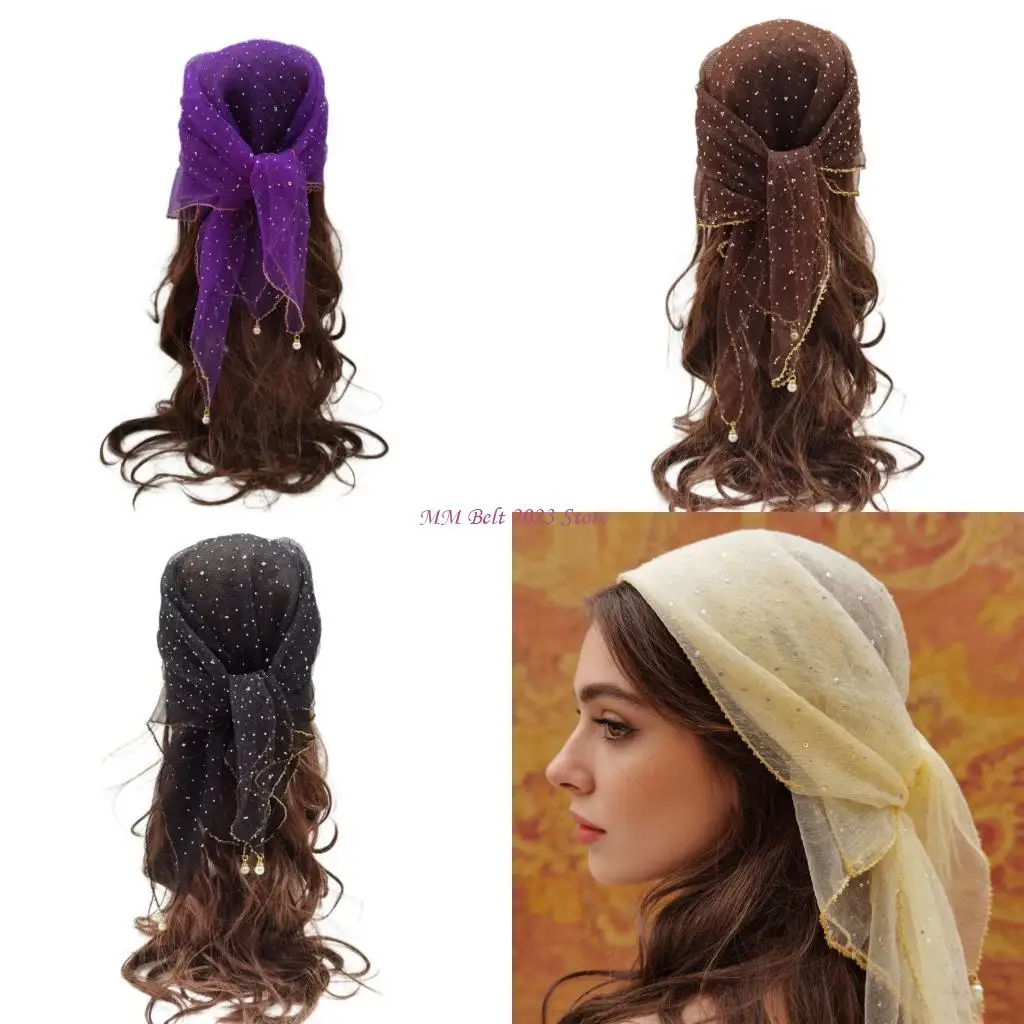 

49ME Fashionable 80cm Embellished Hair Wrap Scarf For Weddings And Special Occasion