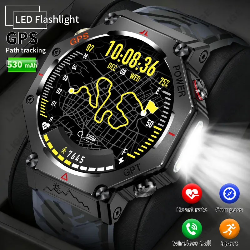 

LIGE 3ATM Waterproof Bluetooth Call Compass Smart Watch LED Flashlight 2025 Men SOS GPS Outdoor Sport Fitness Tracker Smartwatch