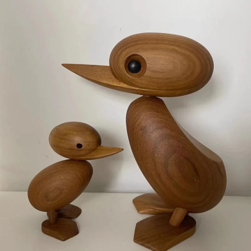 Nordic Puppet Duck and Duckling Teak Woodcarving AnimalsHome Furnishing Ornaments Soft Decoration Study Desktop Decor Miniatures