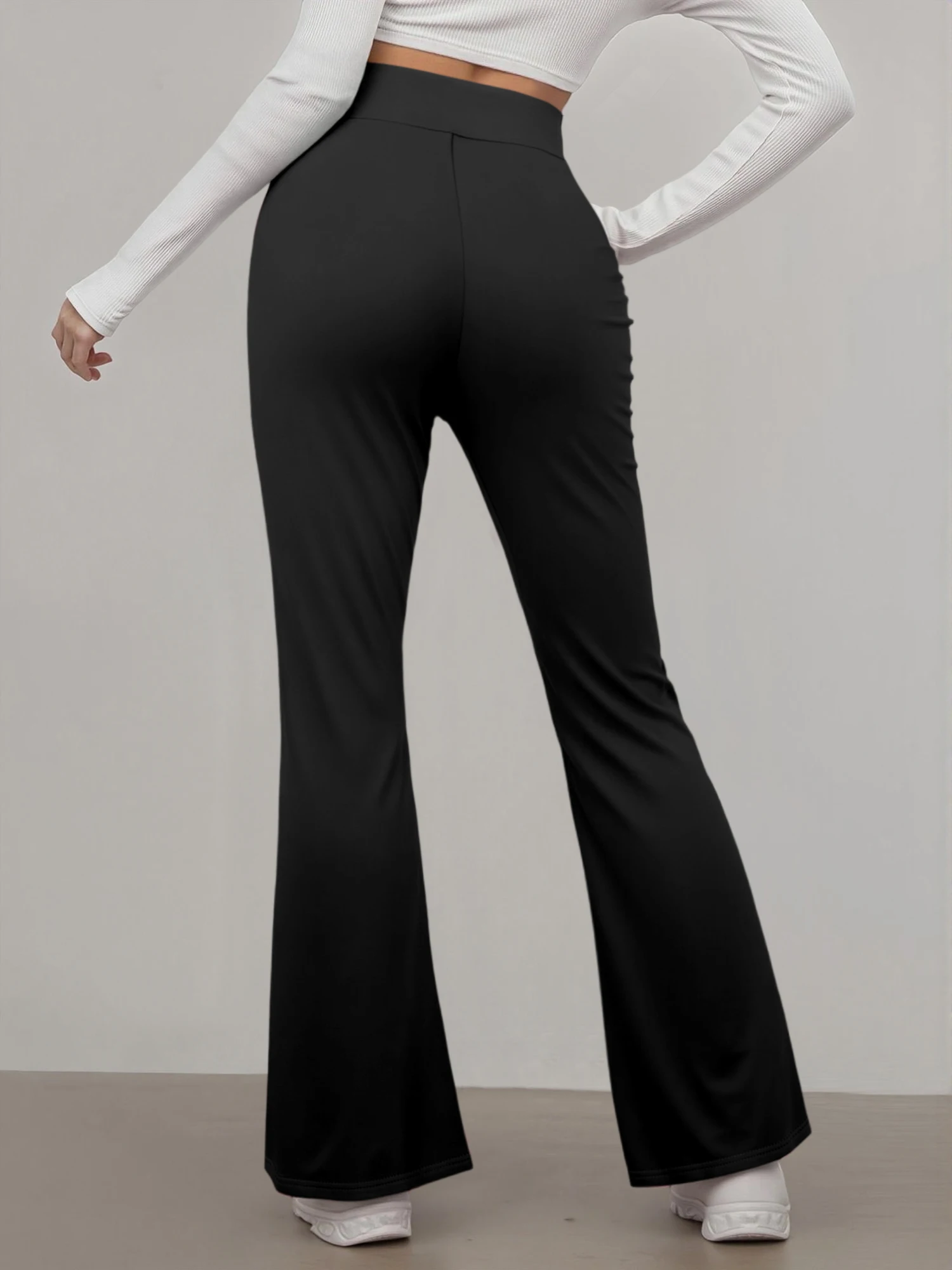 Women High Waist Flare Yoga Pants With Pockets Tummy Control Stretch Bell Bottom Gym Workout Casual Lounge Trousers